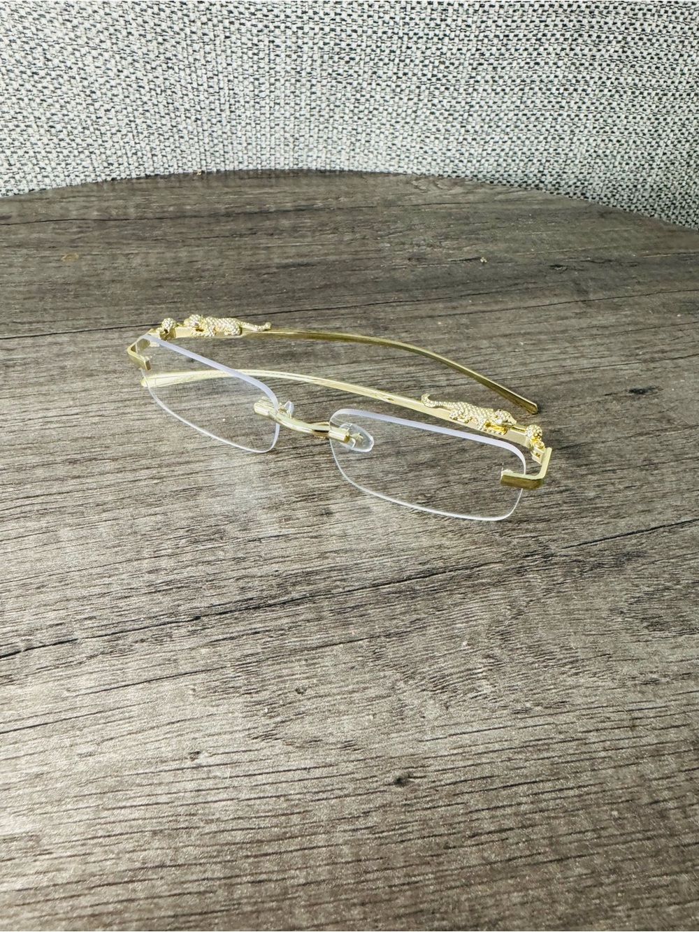 Gold Rimless Reading Glasses - Elegant Decorative Temples
